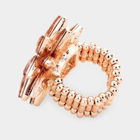 Flower Peach Crystal Marquise Cluster Stretch Ring NWT - Picture 2 of 7